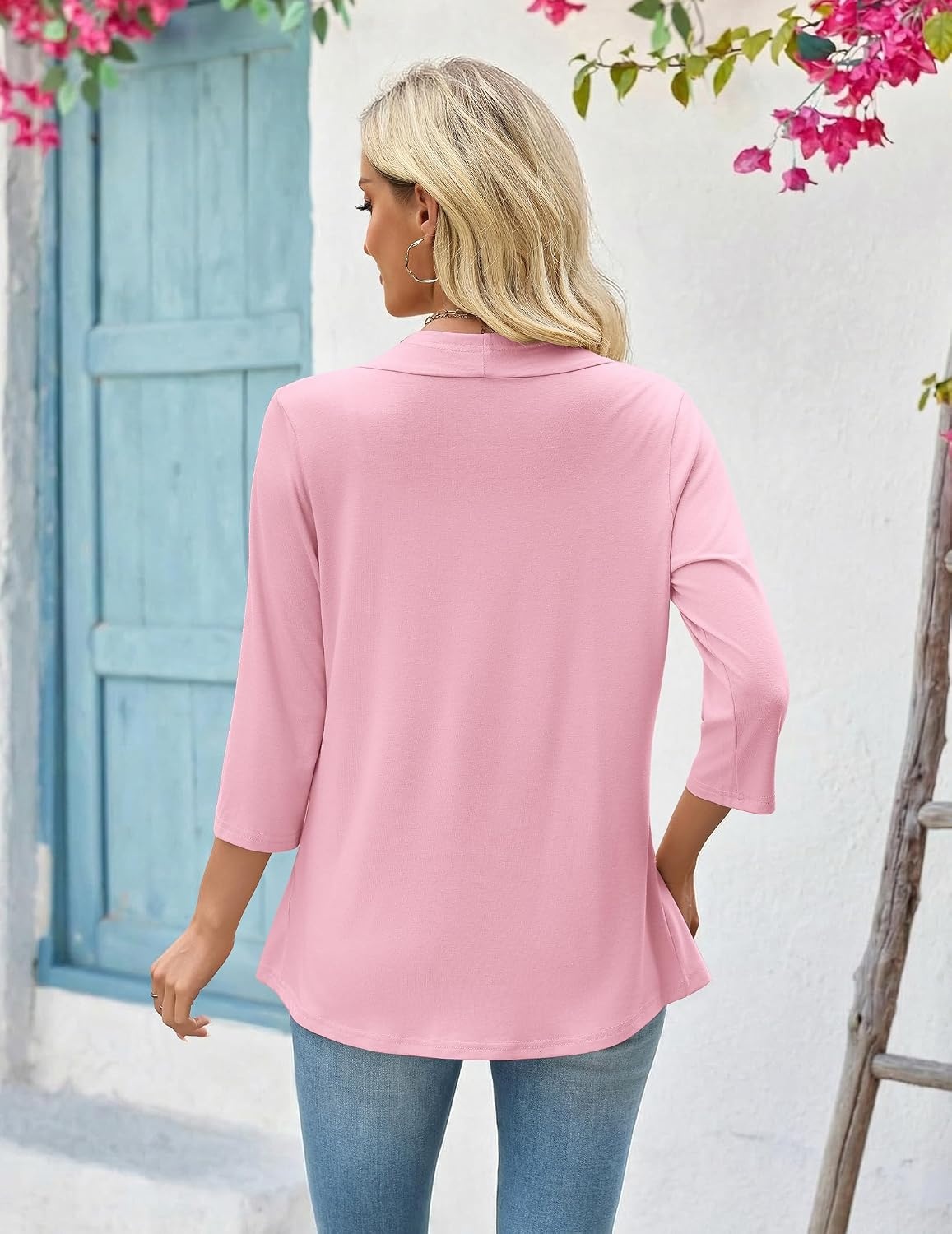 image:imageZeagoo Womens 2026 Summer 34 Sleeve Lightweight Cardigans Ruffles CoverupPink