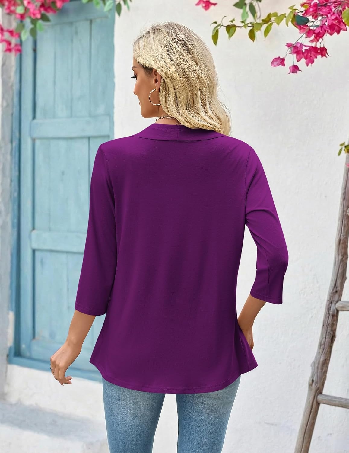 image:imageZeagoo Womens 2026 Summer 34 Sleeve Lightweight Cardigans Ruffles CoverupPurple