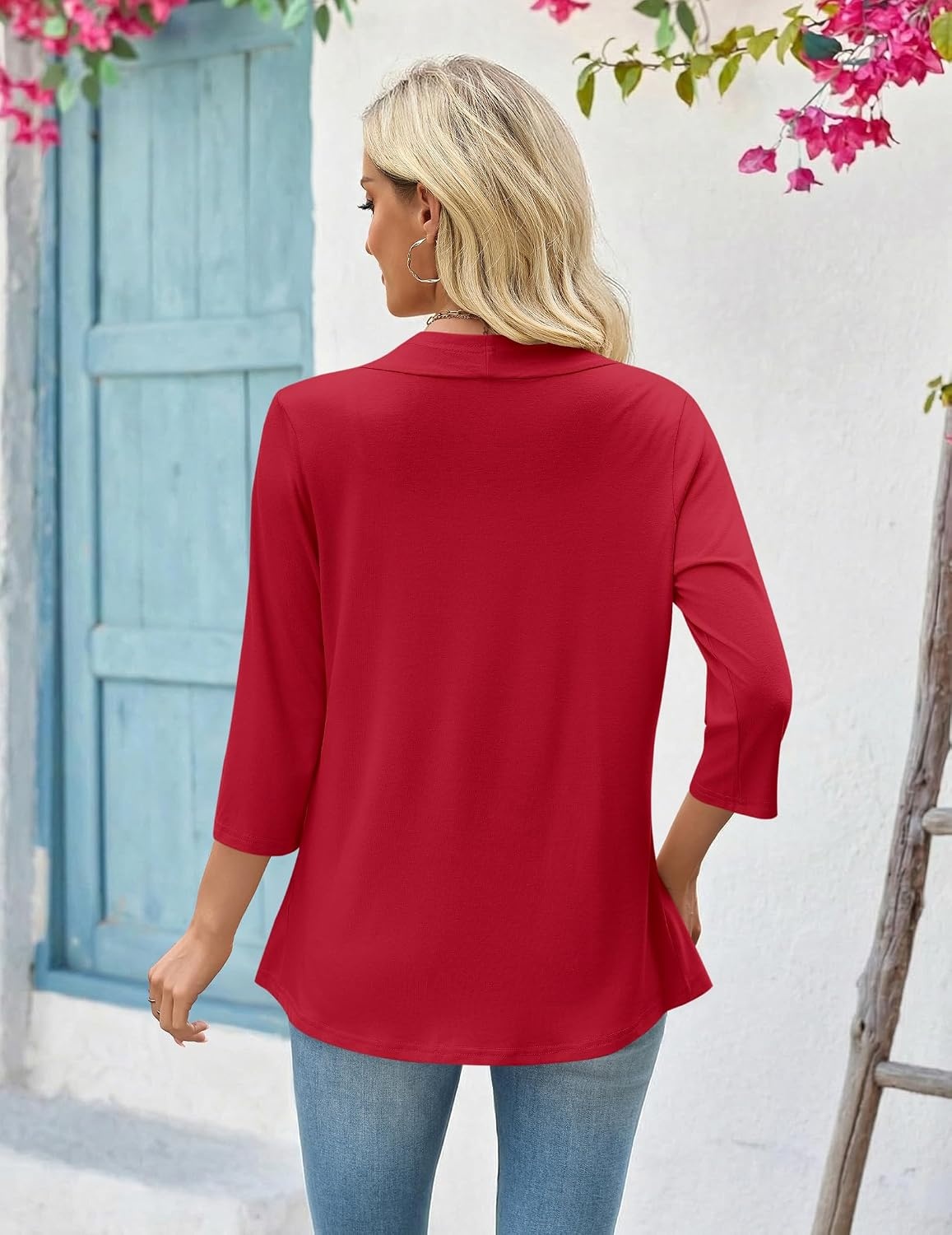 image:imageZeagoo Womens 2026 Summer 34 Sleeve Lightweight Cardigans Ruffles CoverupRed