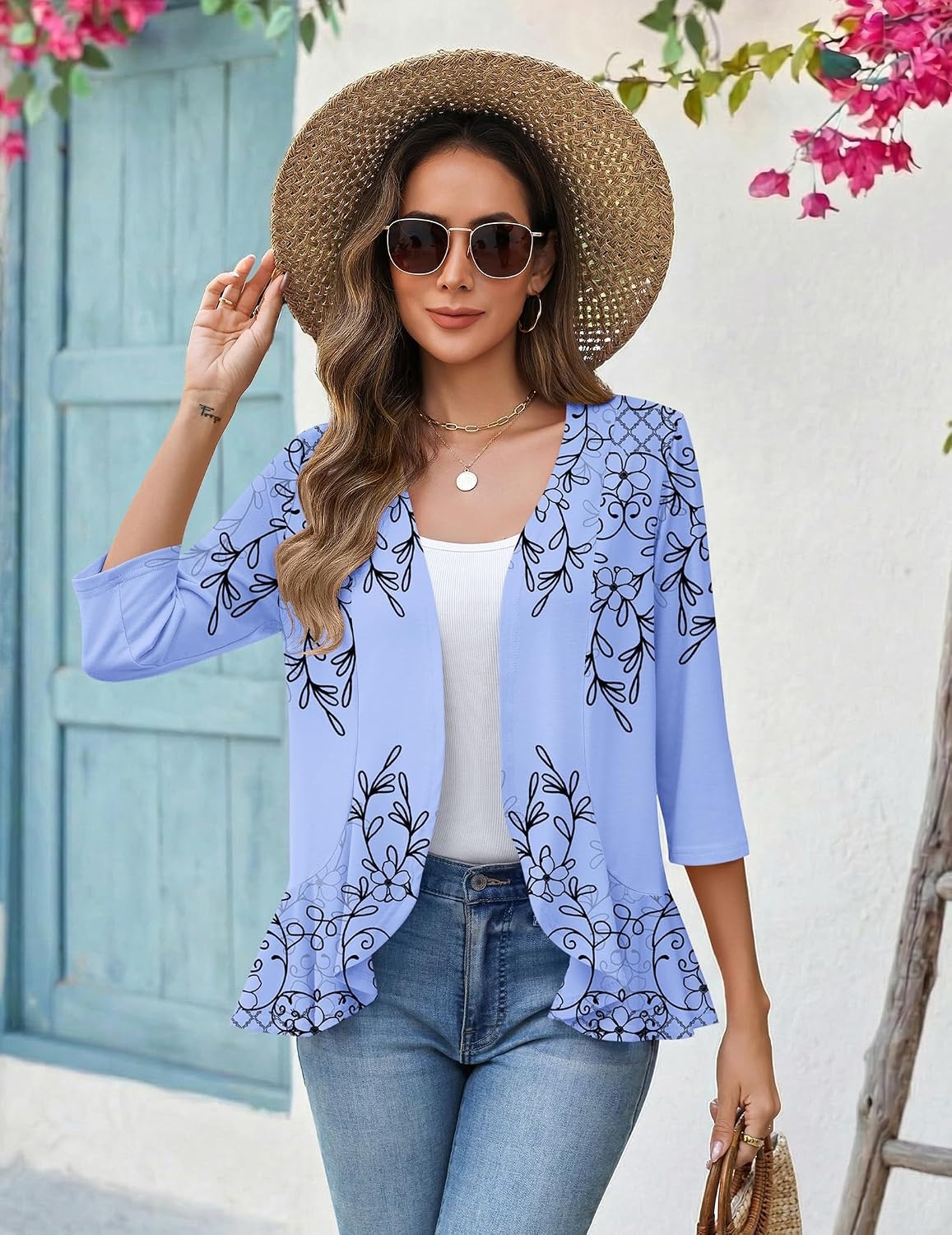 image:imageZeagoo Womens 2026 Summer 34 Sleeve Lightweight Cardigans Ruffles CoverupSf166