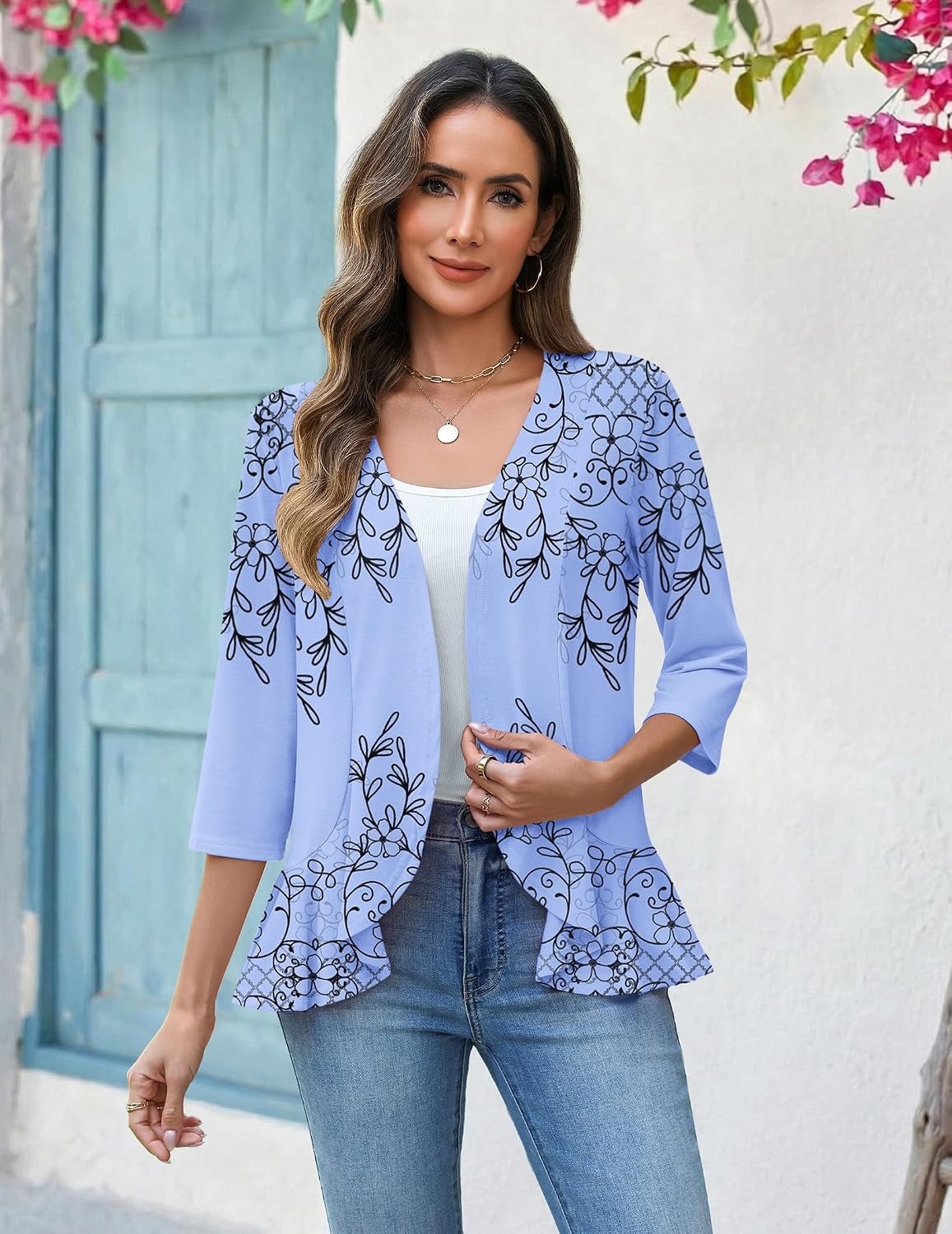 image:imageZeagoo Womens 2026 Summer 34 Sleeve Lightweight Cardigans Ruffles CoverupSf166