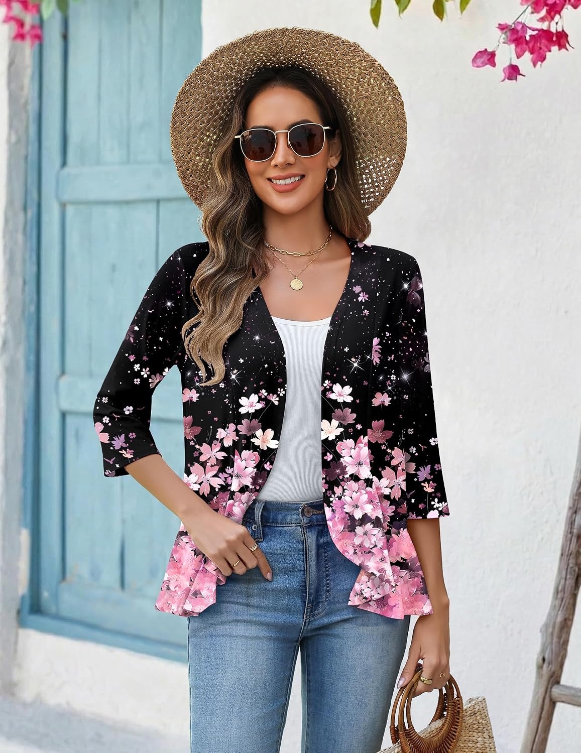image:imageZeagoo Womens 2026 Summer 34 Sleeve Lightweight Cardigans Ruffles CoverupSf31