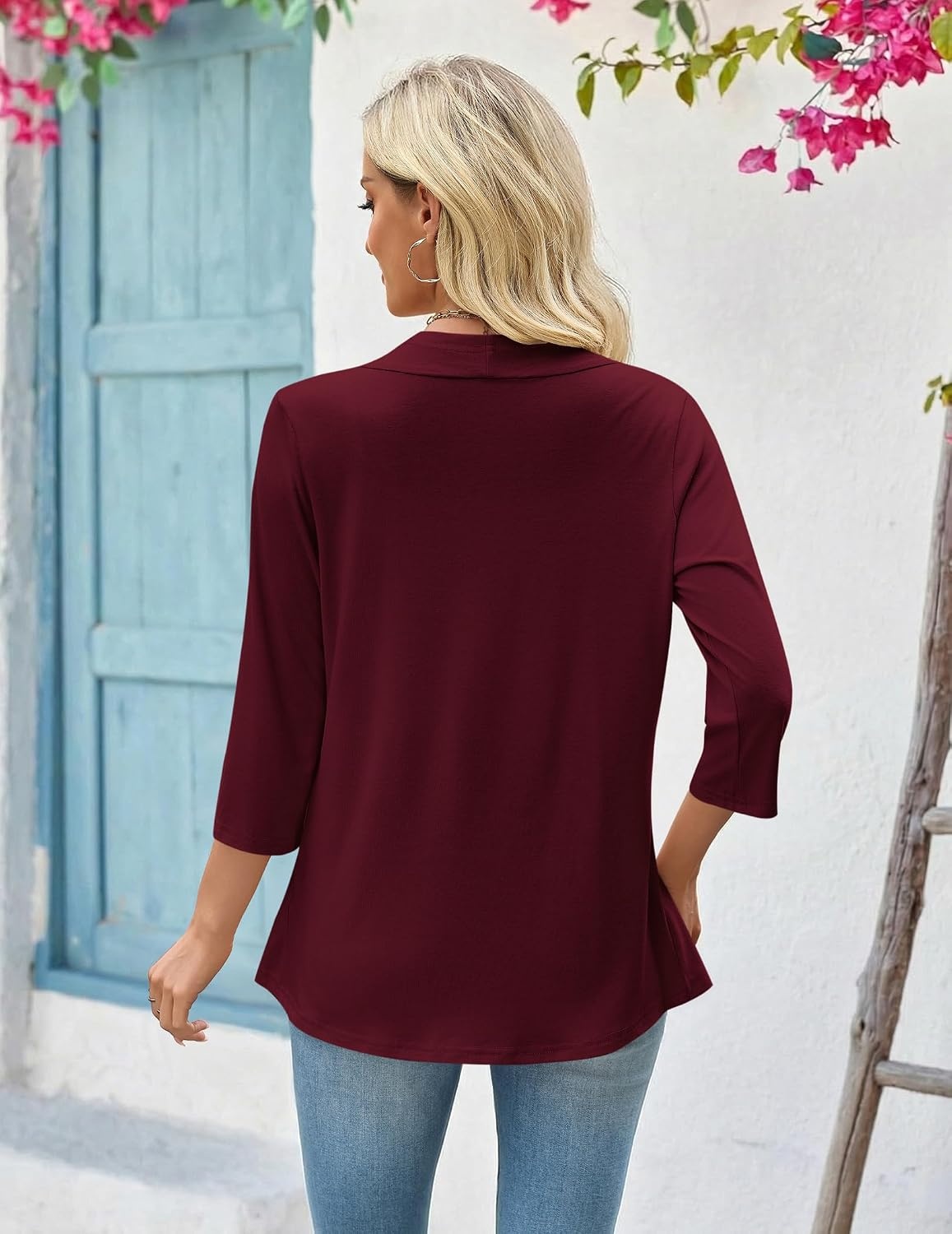 image:imageZeagoo Womens 2026 Summer 34 Sleeve Lightweight Cardigans Ruffles CoverupWine Red