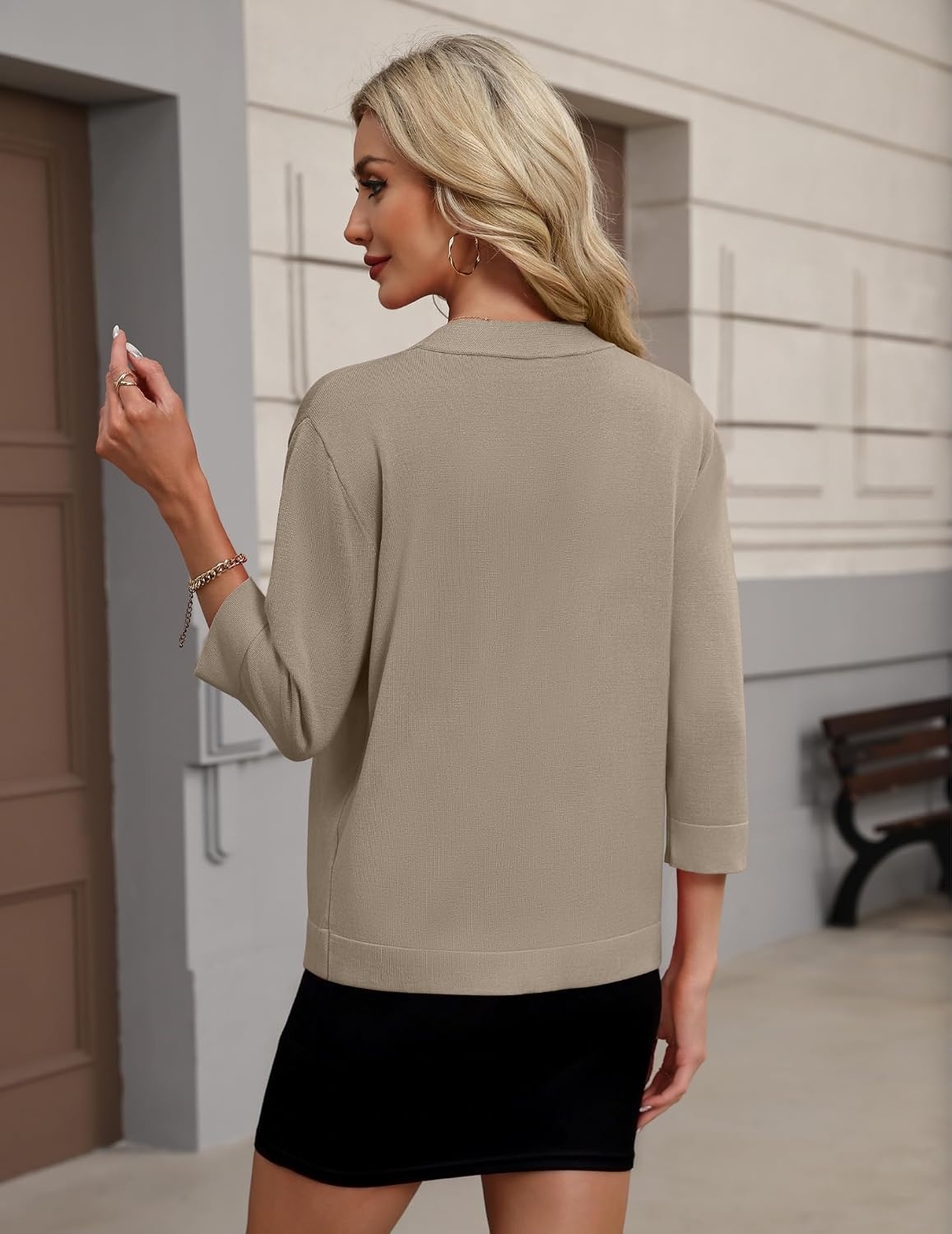 image:imageZeagoo Womens 34 Sleeve Cropped Cardigan Sweater Lightweight Bolero ShrugsApricot