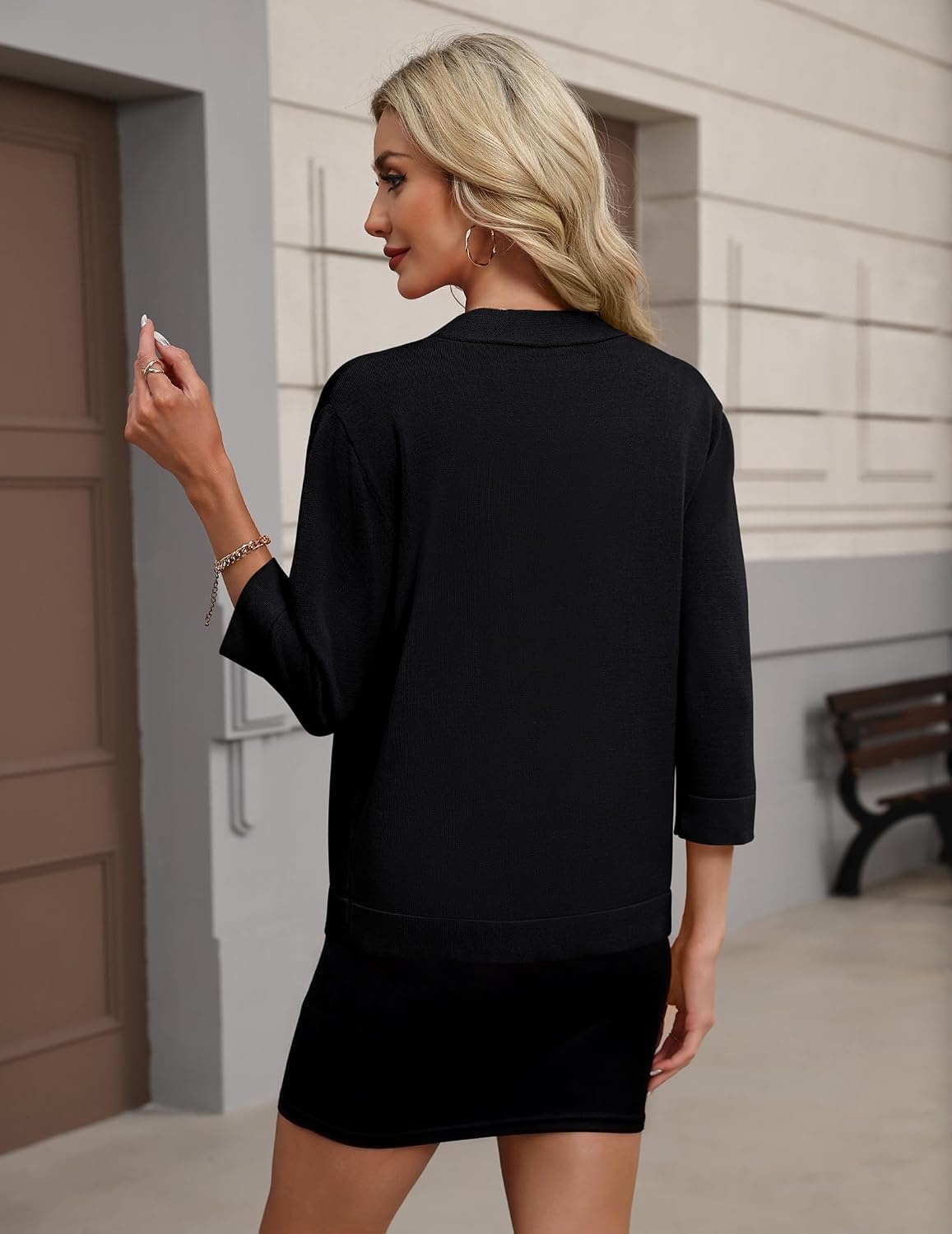 image:imageZeagoo Womens 34 Sleeve Cropped Cardigan Sweater Lightweight Bolero ShrugsBlack