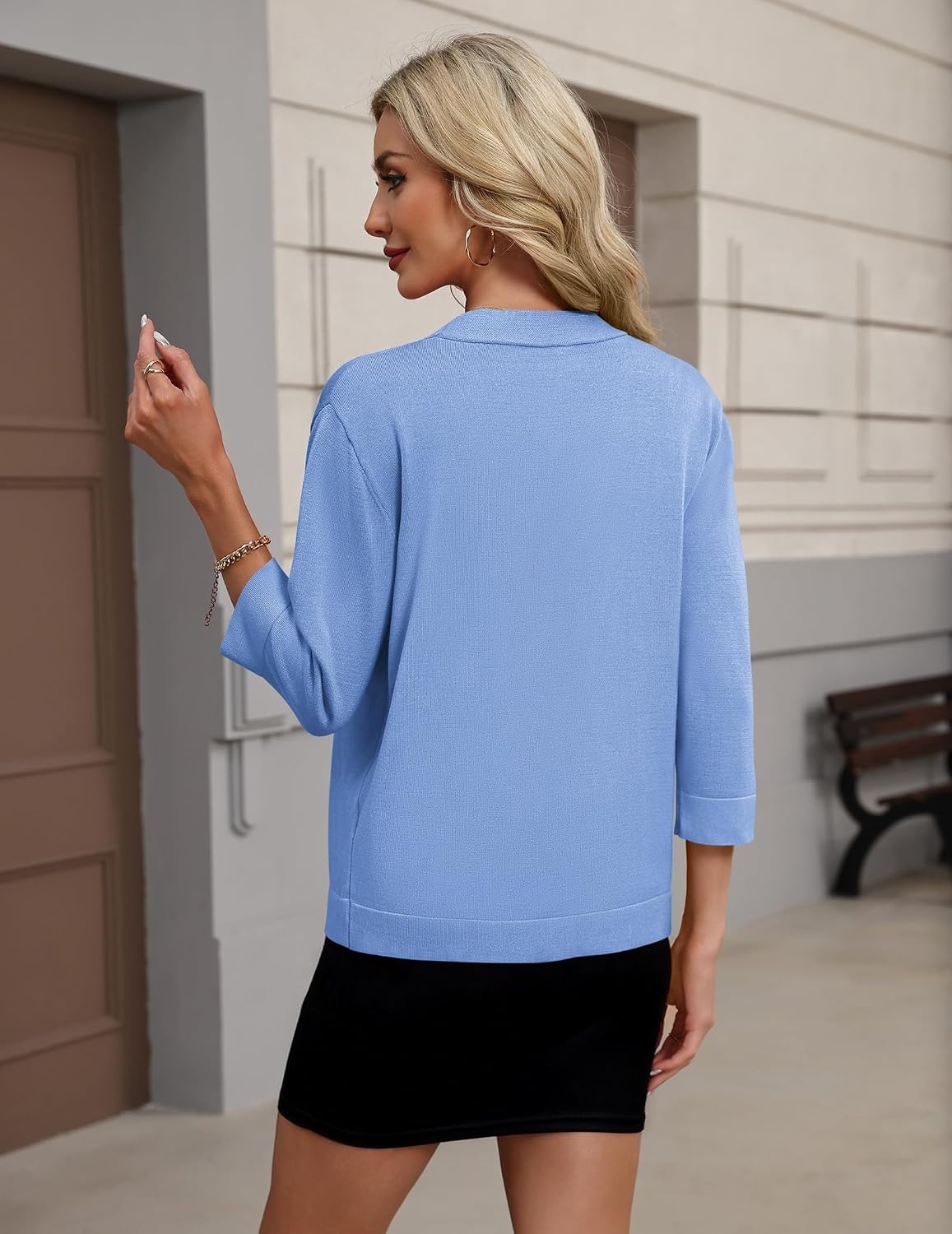 image:imageZeagoo Womens 34 Sleeve Cropped Cardigan Sweater Lightweight Bolero ShrugsBlue