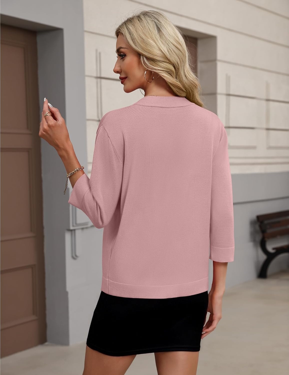 image:imageZeagoo Womens 34 Sleeve Cropped Cardigan Sweater Lightweight Bolero ShrugsDusty Pink