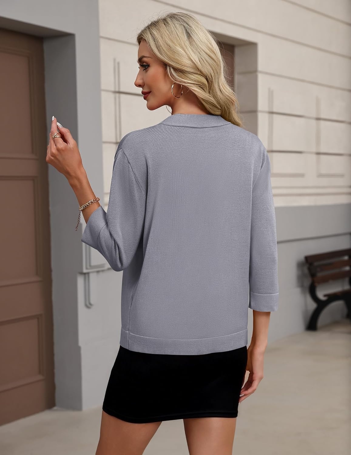 image:imageZeagoo Womens 34 Sleeve Cropped Cardigan Sweater Lightweight Bolero ShrugsGrey