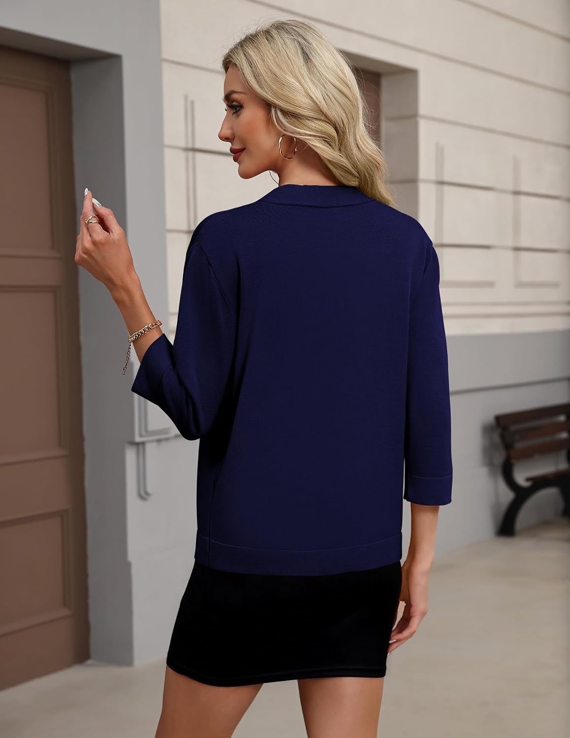 image:imageZeagoo Womens 34 Sleeve Cropped Cardigan Sweater Lightweight Bolero ShrugsNavy Blue