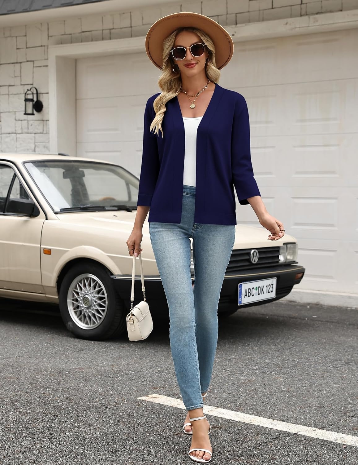 image:imageZeagoo Womens 34 Sleeve Cropped Cardigan Sweater Lightweight Bolero ShrugsNavy Blue