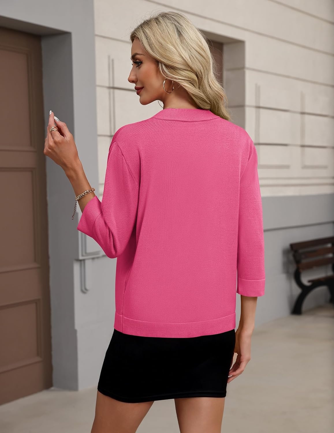 image:imageZeagoo Womens 34 Sleeve Cropped Cardigan Sweater Lightweight Bolero ShrugsPink