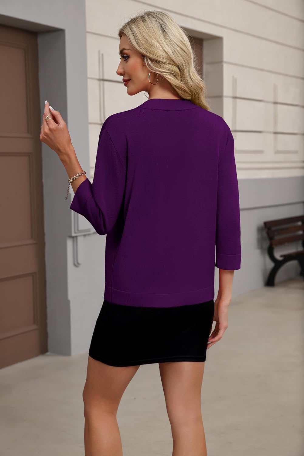 image:imageZeagoo Womens 34 Sleeve Cropped Cardigan Sweater Lightweight Bolero ShrugsPurple