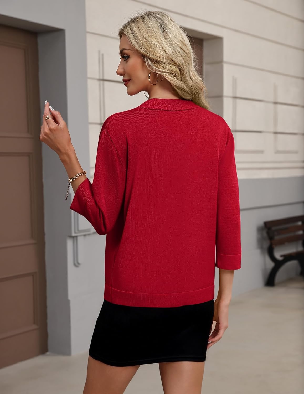 image:imageZeagoo Womens 34 Sleeve Cropped Cardigan Sweater Lightweight Bolero ShrugsRed