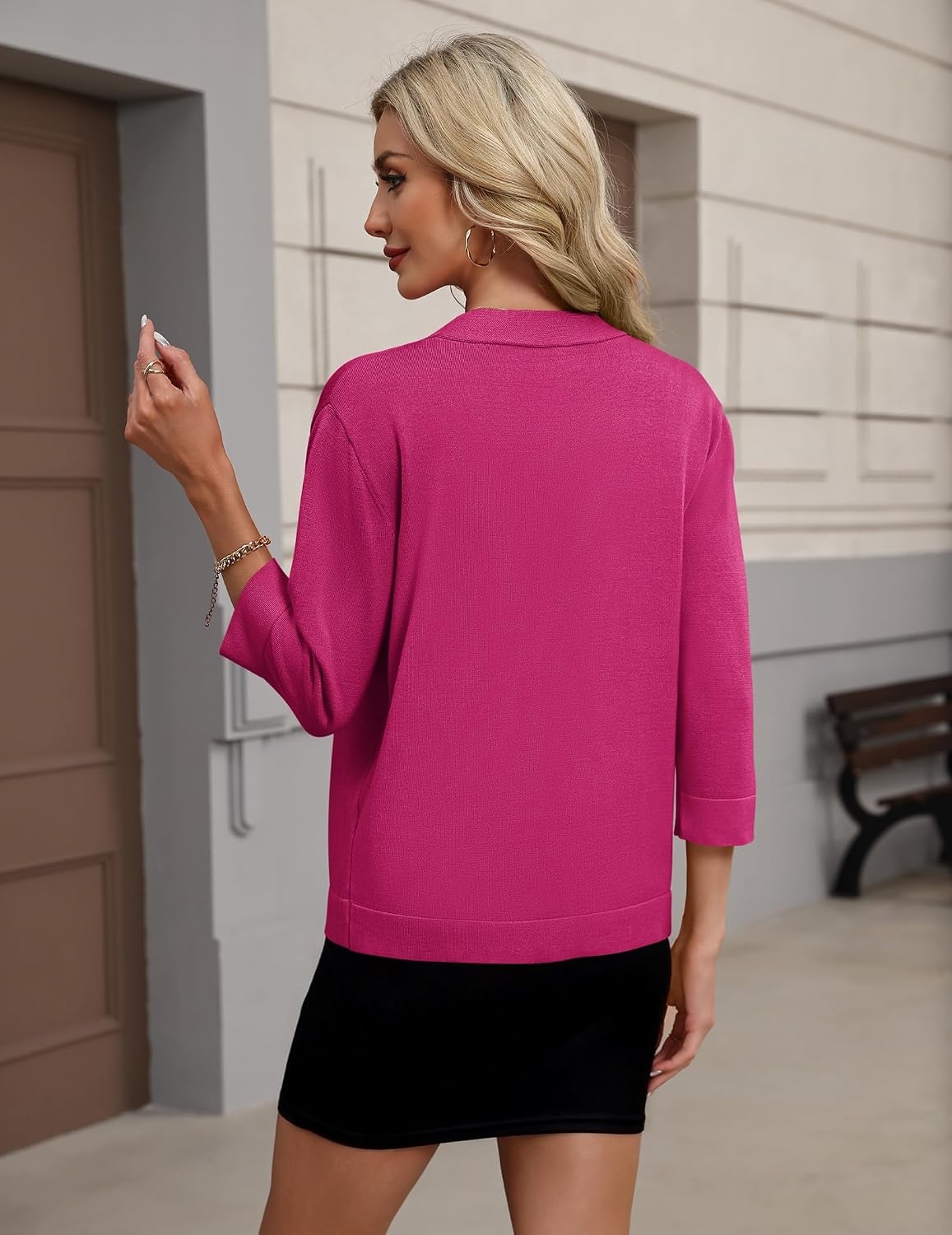 image:imageZeagoo Womens 34 Sleeve Cropped Cardigan Sweater Lightweight Bolero ShrugsRose Red