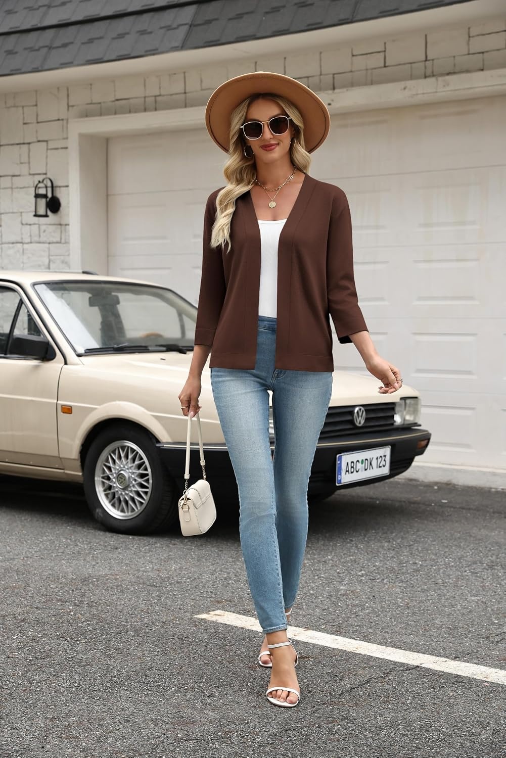 image:imageZeagoo Womens 34 Sleeve Cropped Cardigan Sweater Lightweight Bolero ShrugsTeal