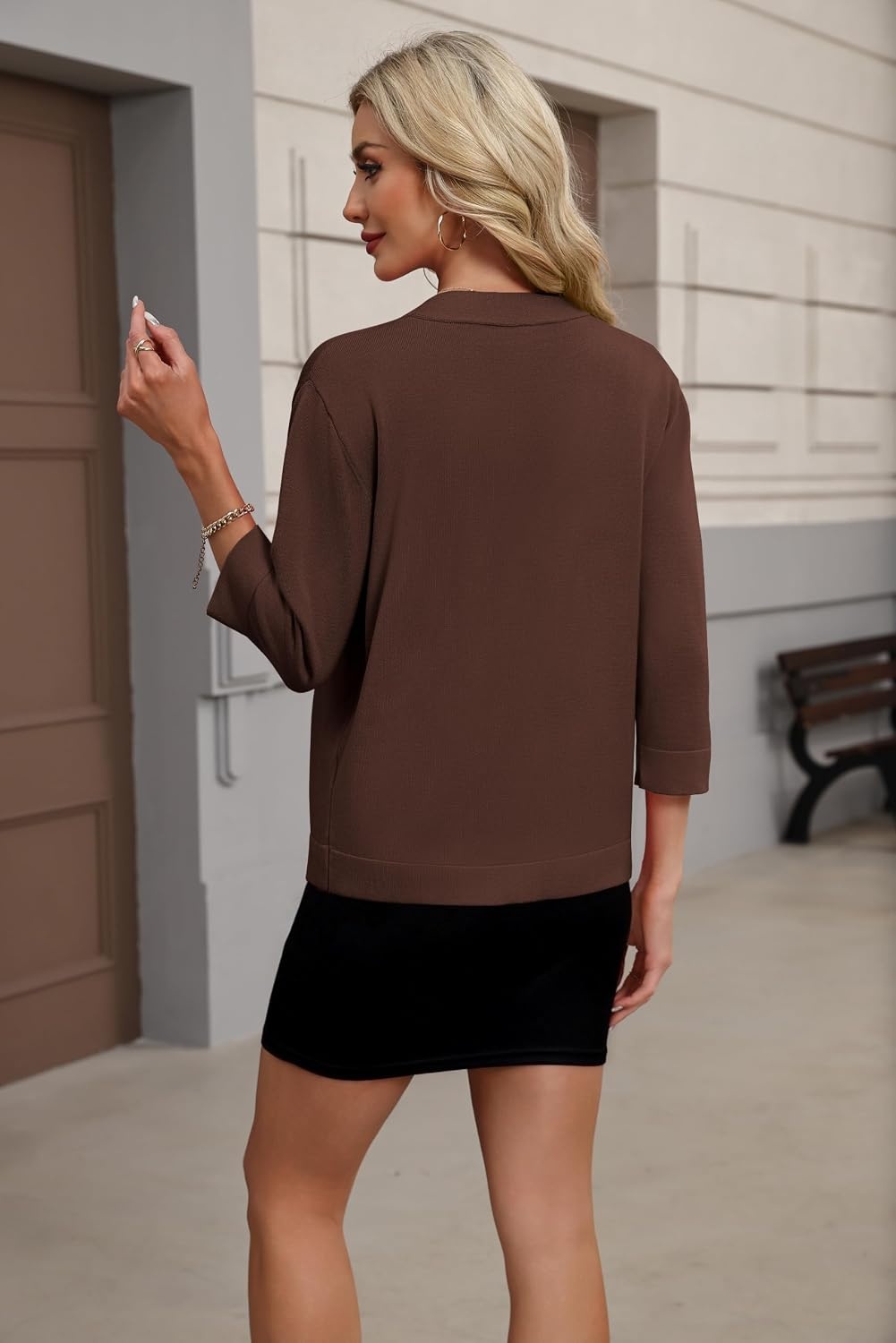 image:imageZeagoo Womens 34 Sleeve Cropped Cardigan Sweater Lightweight Bolero ShrugsTeal