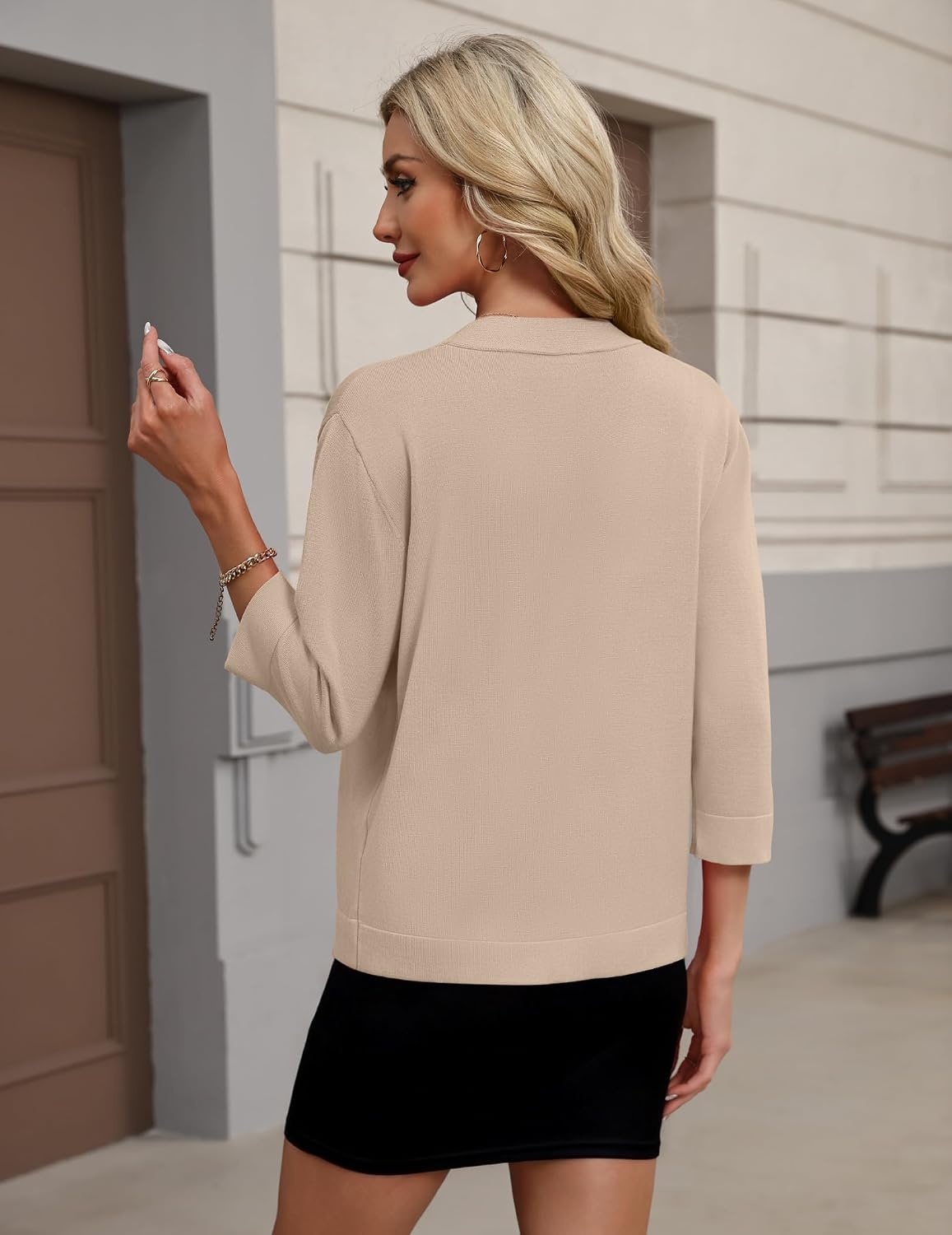 image:imageZeagoo Womens 34 Sleeve Cropped Cardigan Sweater Lightweight Bolero ShrugsWarm Apricot