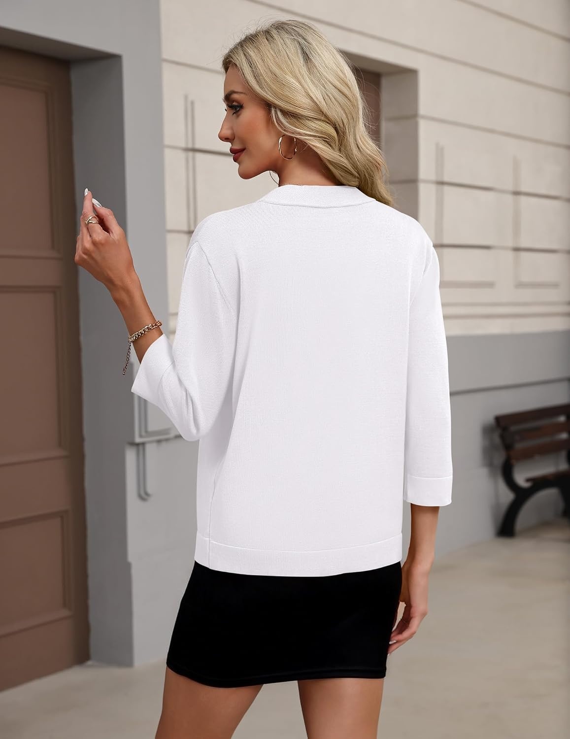 image:imageZeagoo Womens 34 Sleeve Cropped Cardigan Sweater Lightweight Bolero ShrugsWhite