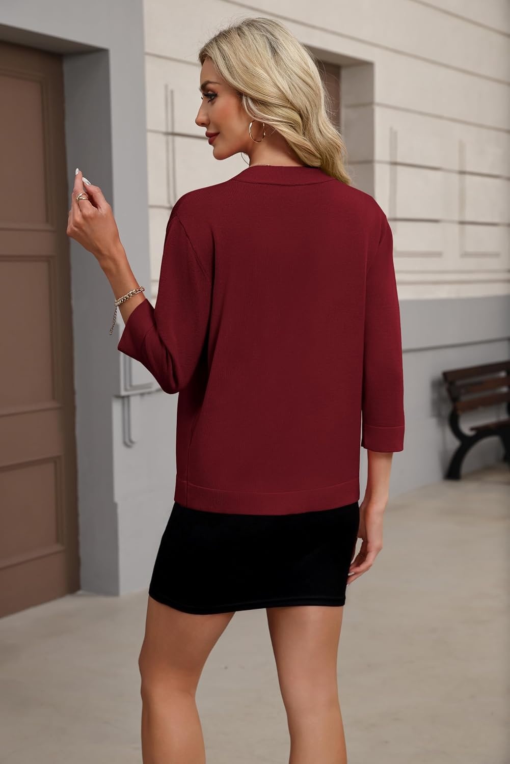 image:imageZeagoo Womens 34 Sleeve Cropped Cardigan Sweater Lightweight Bolero ShrugsWine Red