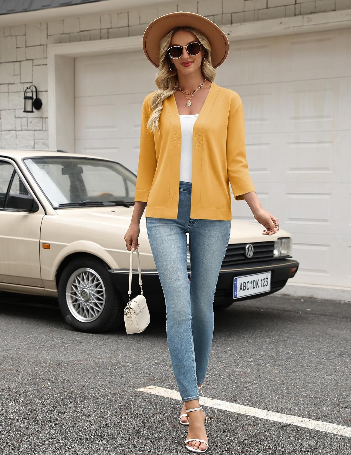 image:imageZeagoo Womens 34 Sleeve Cropped Cardigan Sweater Lightweight Bolero ShrugsYellow
