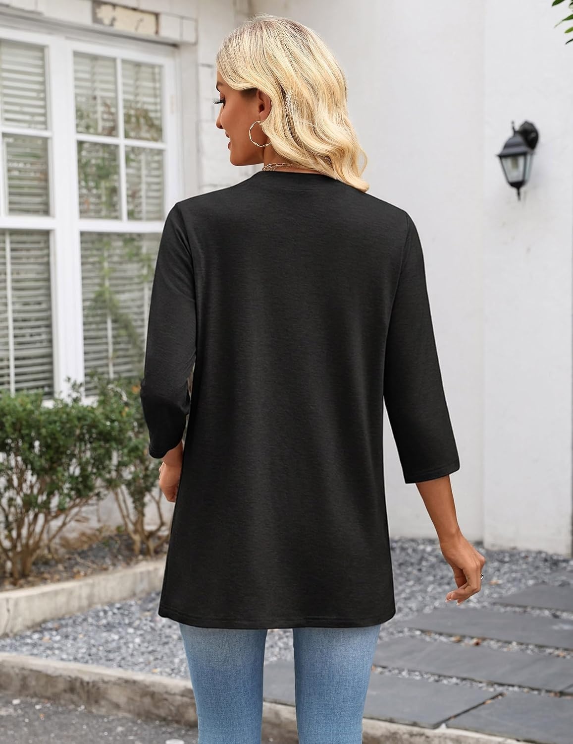 image:imageZeagoo Womens 34 Sleeve Lightweight Cardigan Casual Open Front CardigansAblack