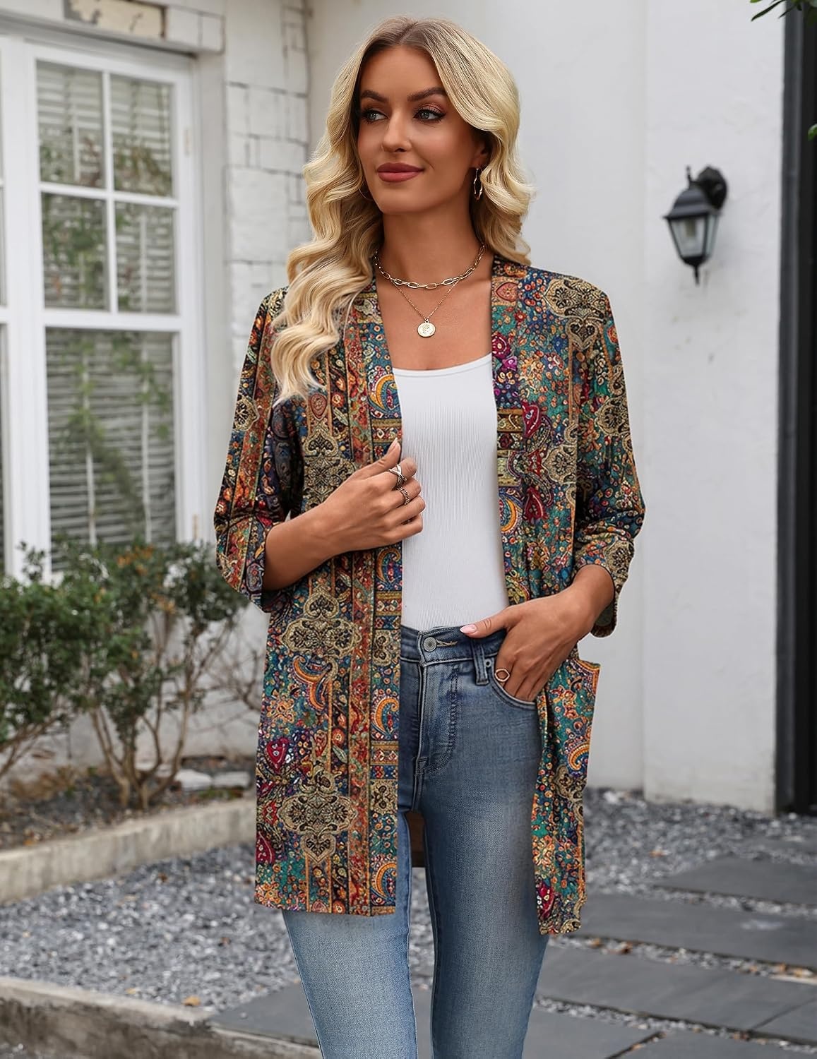 image:imageZeagoo Womens 34 Sleeve Lightweight Cardigan Casual Open Front CardigansAmz721