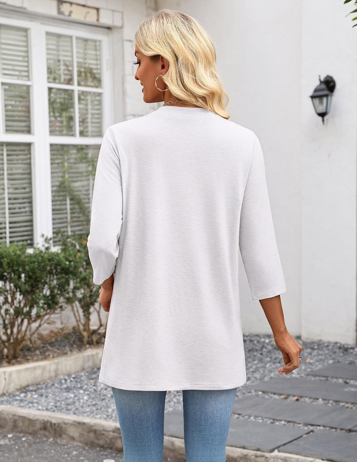image:imageZeagoo Womens 34 Sleeve Lightweight Cardigan Casual Open Front CardigansAwhite