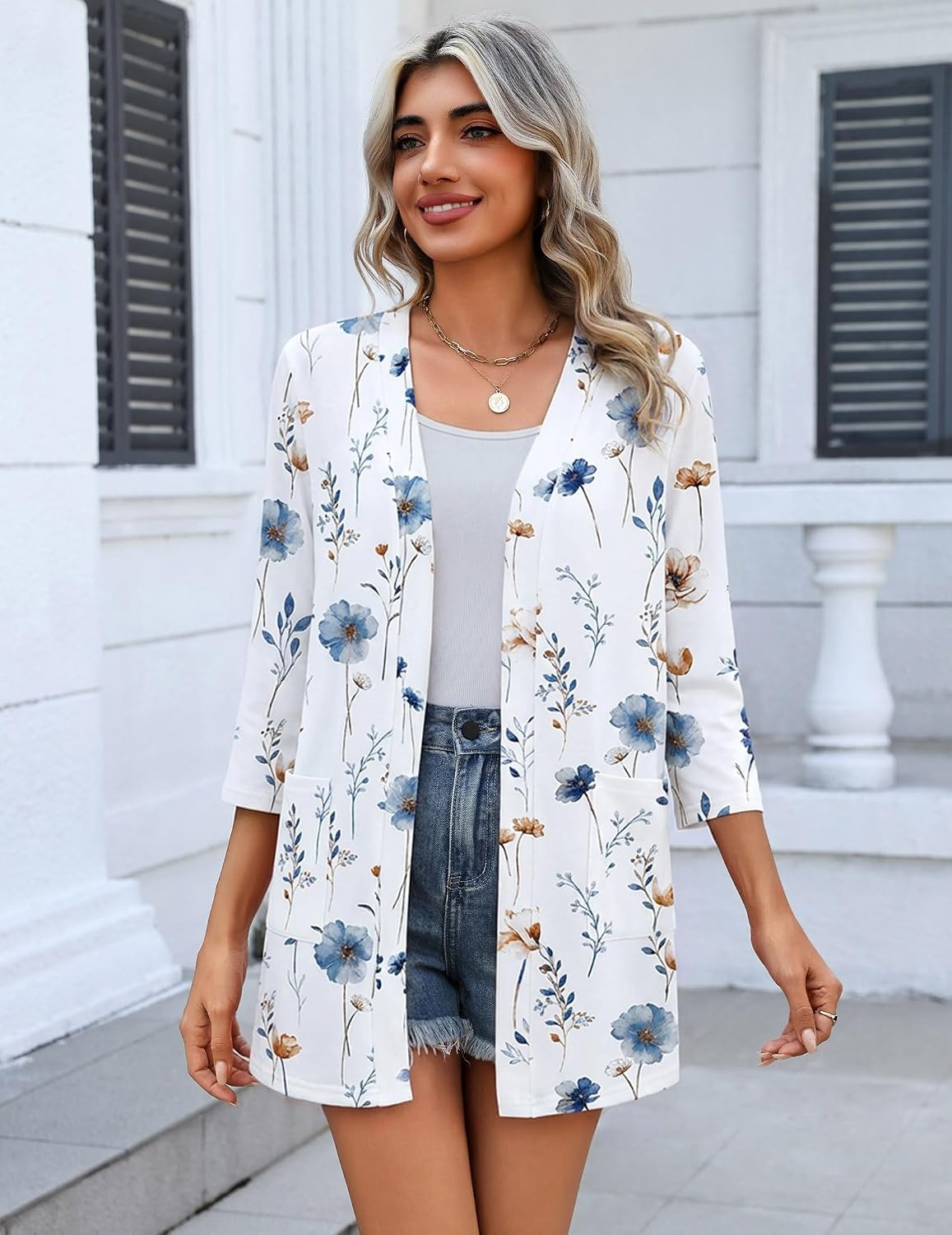 image:imageZeagoo Womens 34 Sleeve Lightweight Cardigan Casual Open Front CardigansBf290