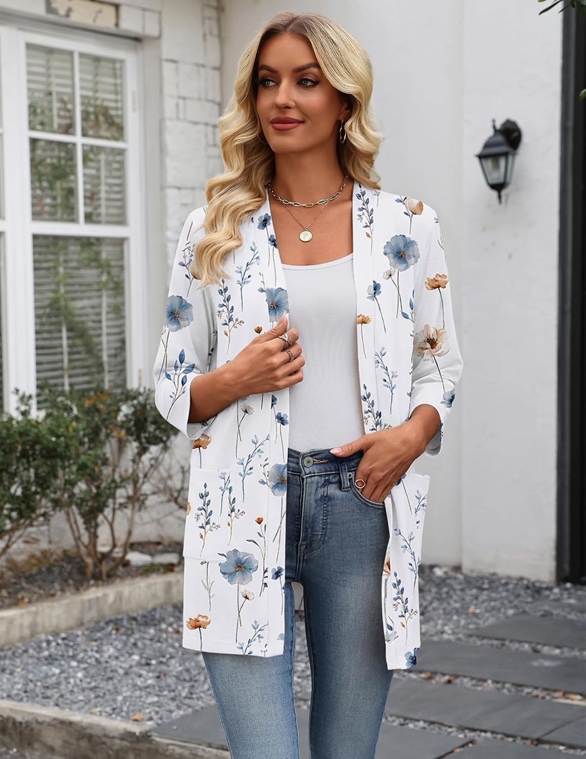 image:imageZeagoo Womens 34 Sleeve Lightweight Cardigan Casual Open Front CardigansBf290