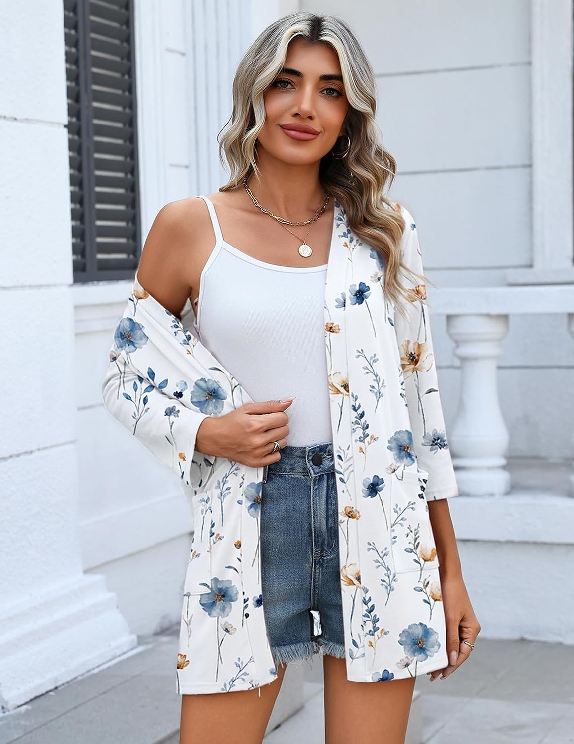 image:imageZeagoo Womens 34 Sleeve Lightweight Cardigan Casual Open Front CardigansBf290