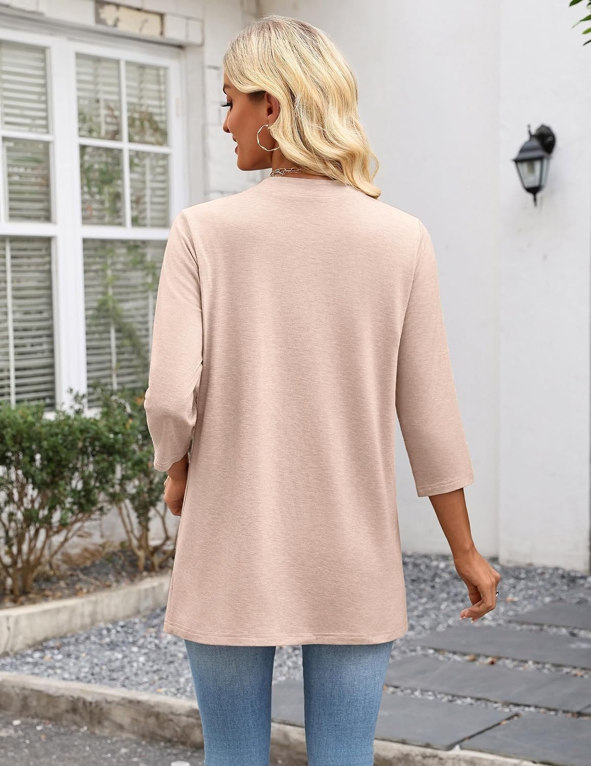 image:imageZeagoo Womens 34 Sleeve Lightweight Cardigan Casual Open Front CardigansChampagne