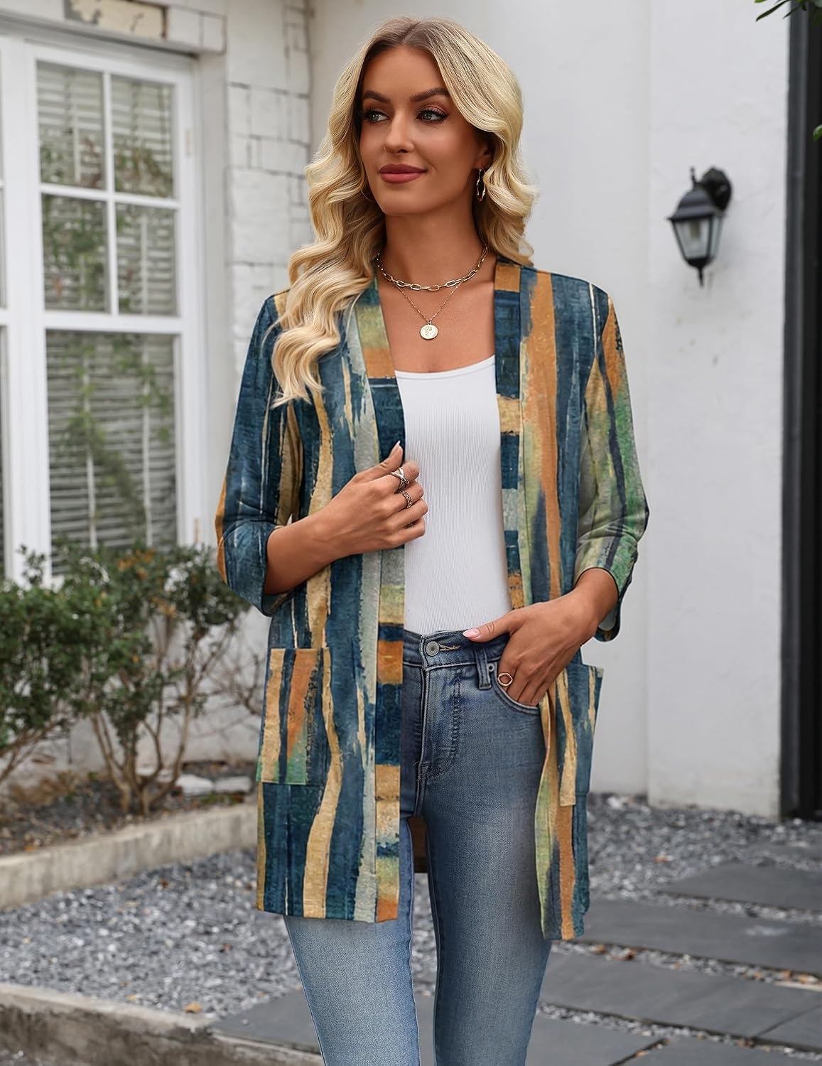 image:imageZeagoo Womens 34 Sleeve Lightweight Cardigan Casual Open Front CardigansCx289