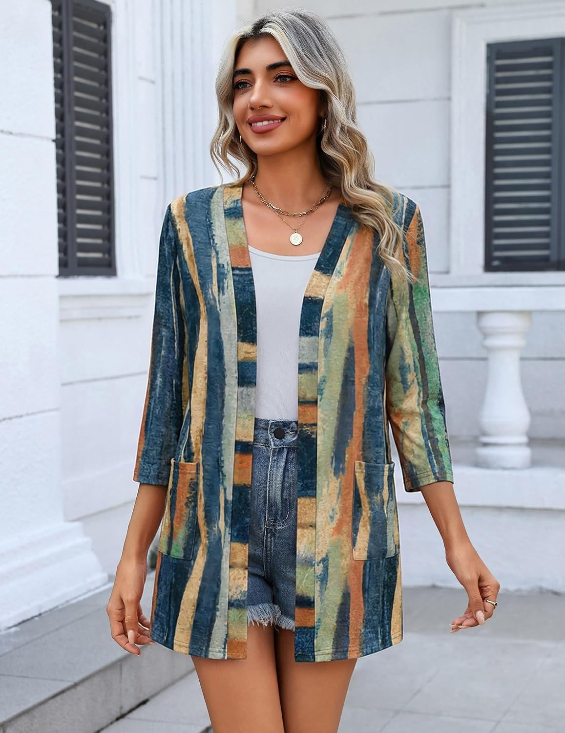 image:imageZeagoo Womens 34 Sleeve Lightweight Cardigan Casual Open Front CardigansCx289