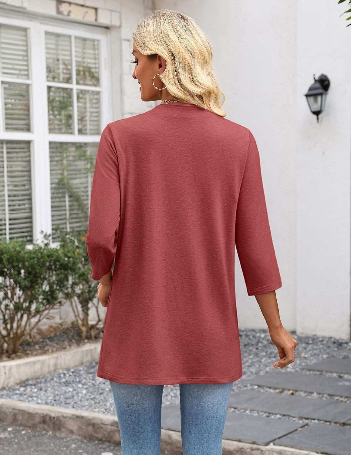 image:imageZeagoo Womens 34 Sleeve Lightweight Cardigan Casual Open Front CardigansDeep Red