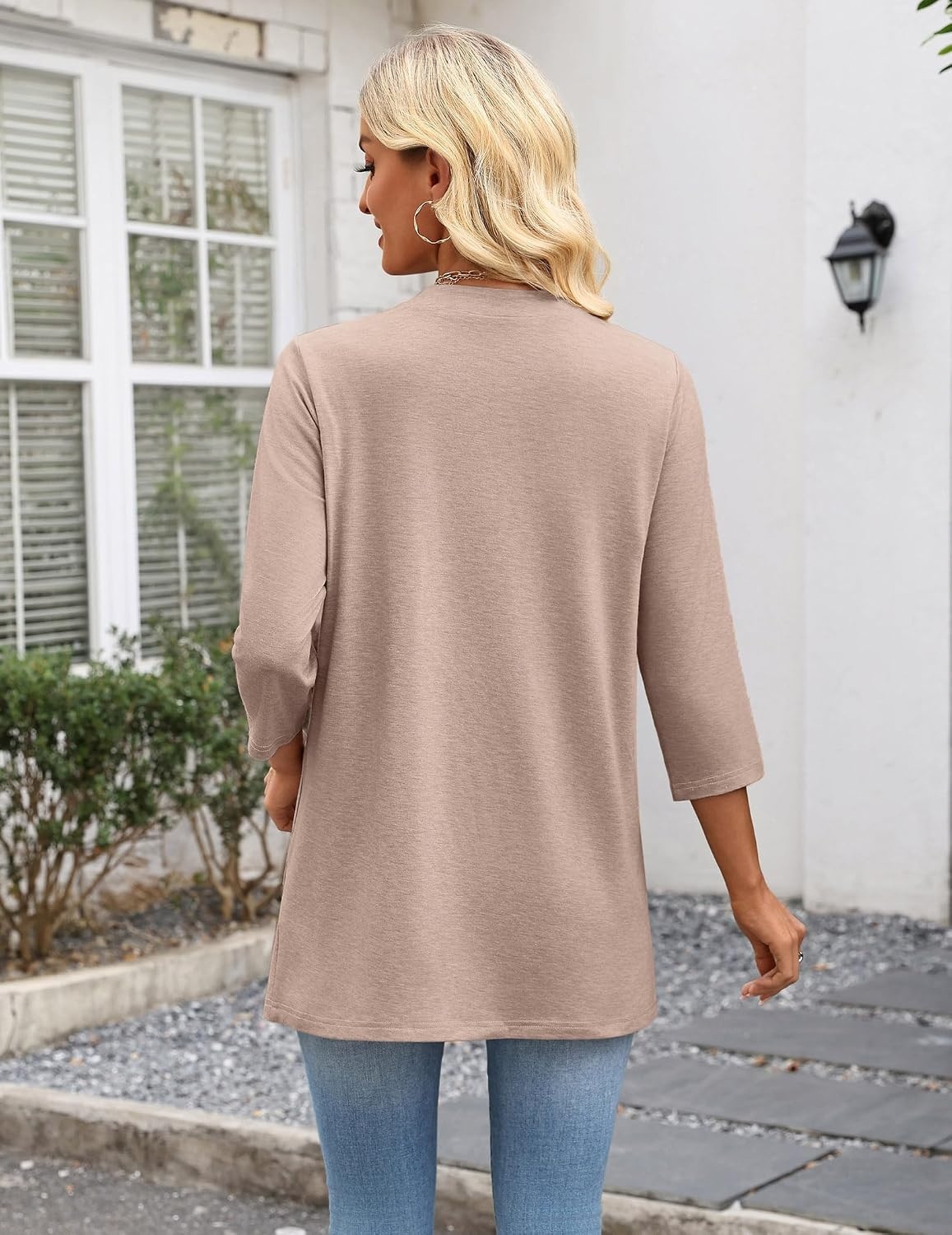 image:imageZeagoo Womens 34 Sleeve Lightweight Cardigan Casual Open Front CardigansKhaki