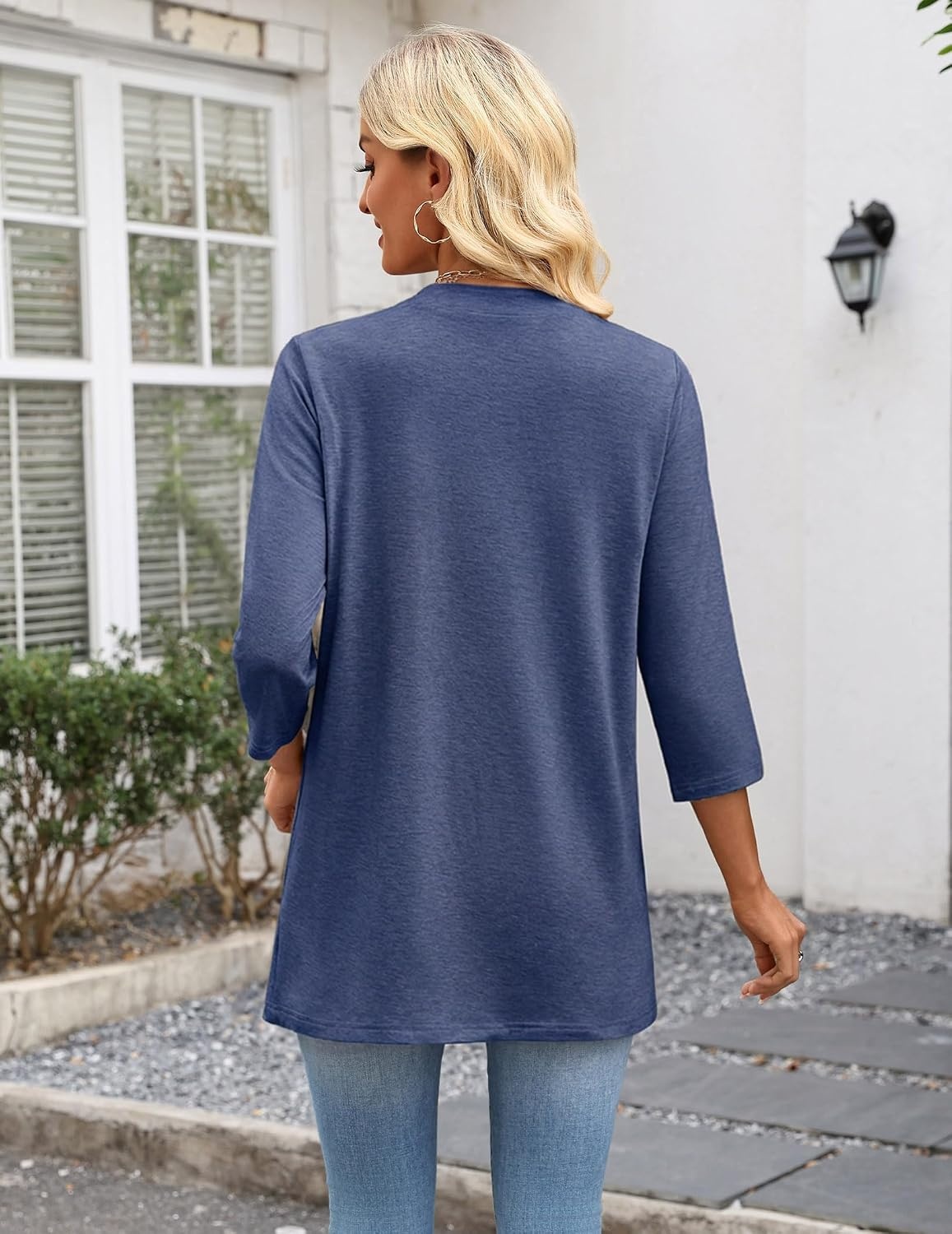 image:imageZeagoo Womens 34 Sleeve Lightweight Cardigan Casual Open Front CardigansNavy Blue