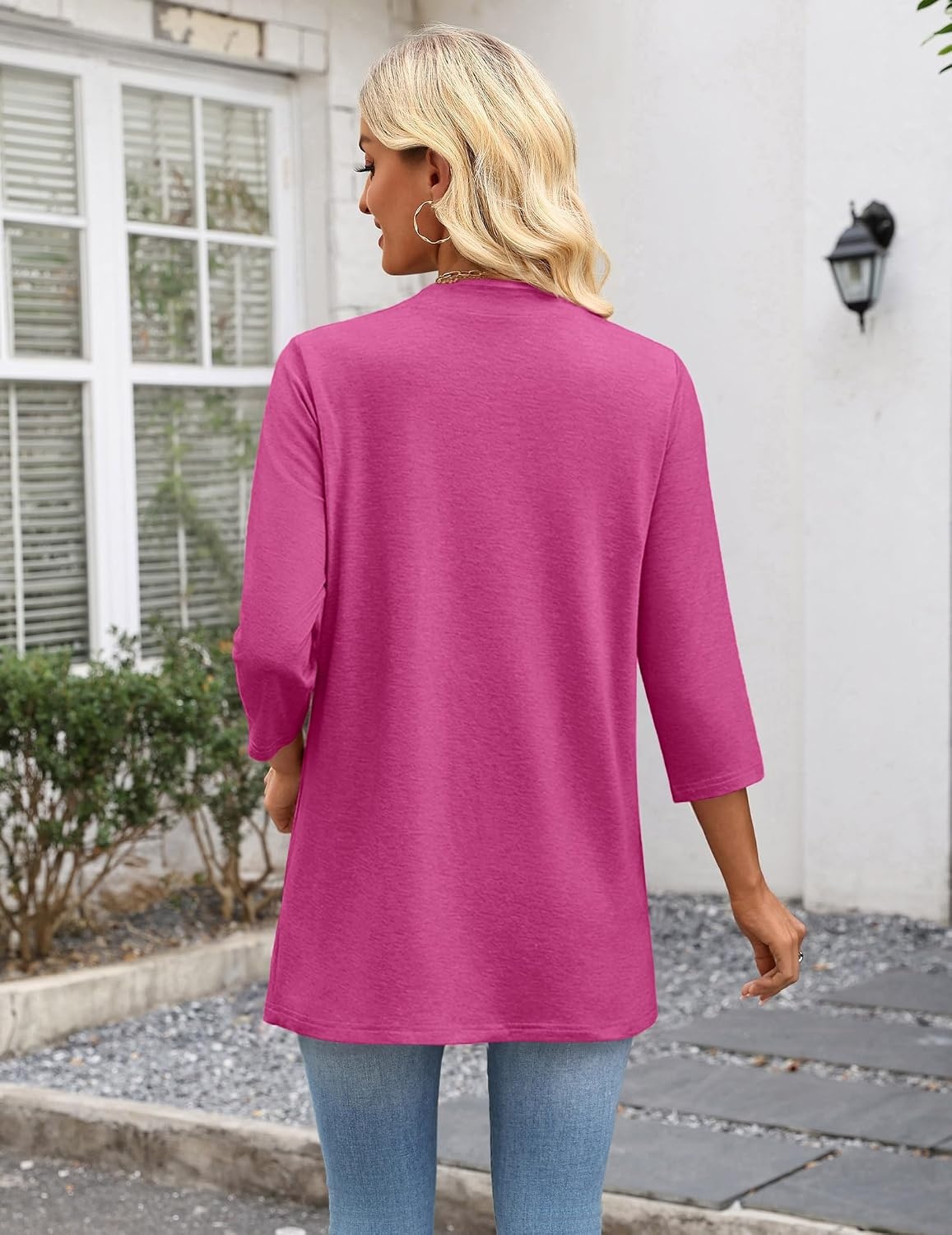 image:imageZeagoo Womens 34 Sleeve Lightweight Cardigan Casual Open Front CardigansRose Red