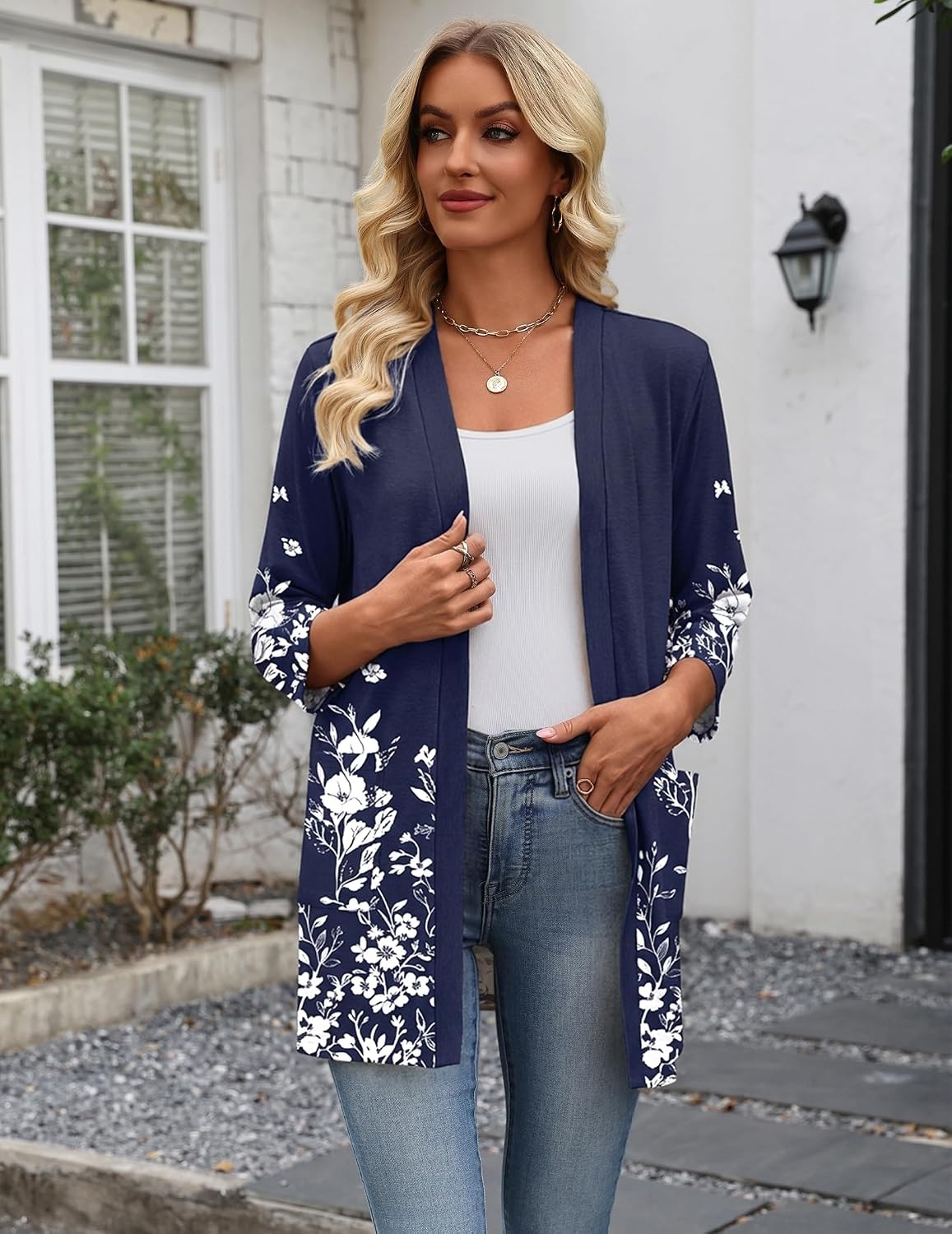 image:imageZeagoo Womens 34 Sleeve Lightweight Cardigan Casual Open Front CardigansSf103