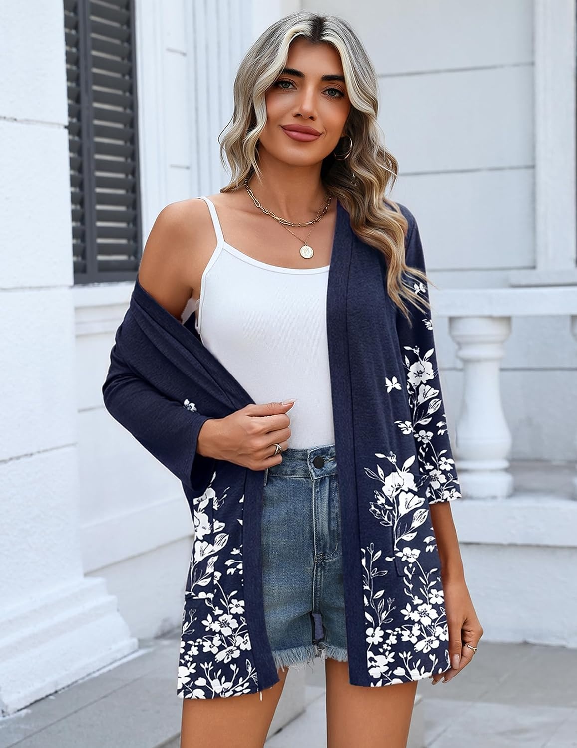 image:imageZeagoo Womens 34 Sleeve Lightweight Cardigan Casual Open Front CardigansSf103
