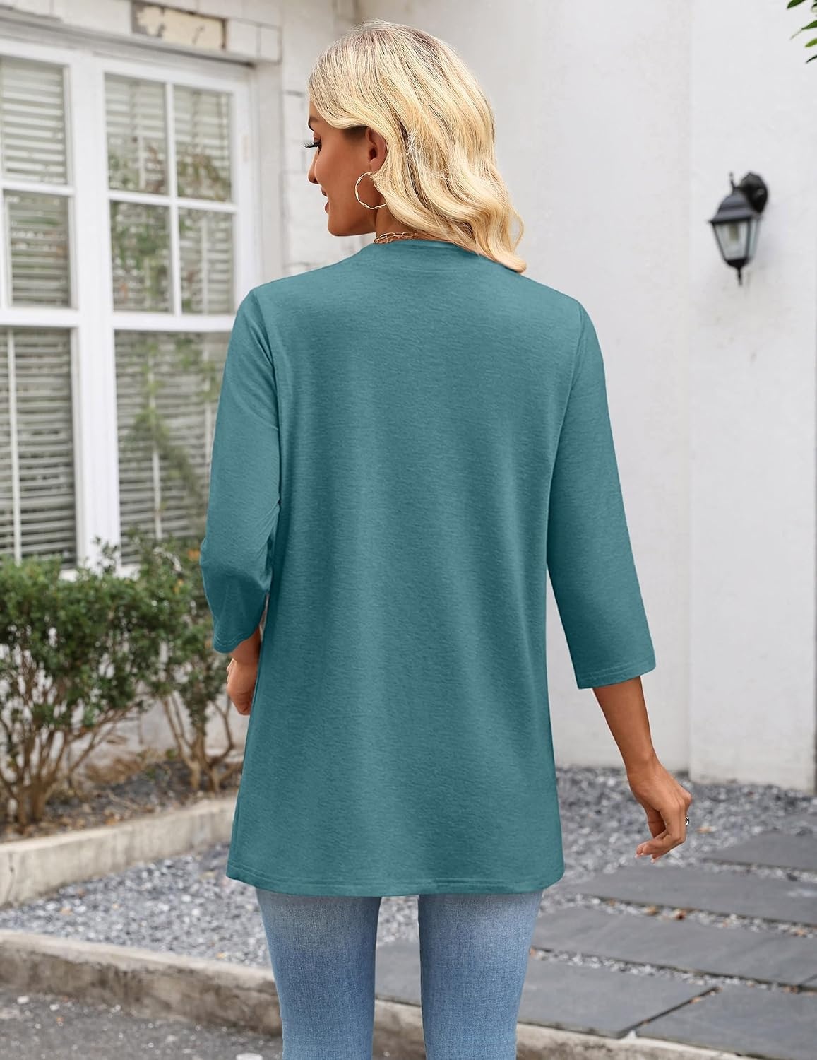 image:imageZeagoo Womens 34 Sleeve Lightweight Cardigan Casual Open Front CardigansTurquoise