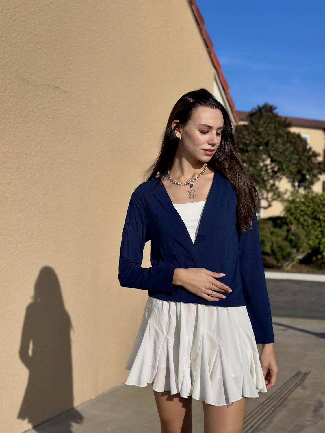 image:imageZeagoo Womens Lightweight Summer Cardigan Thin Cropped Long Sleeve ShrugNavy