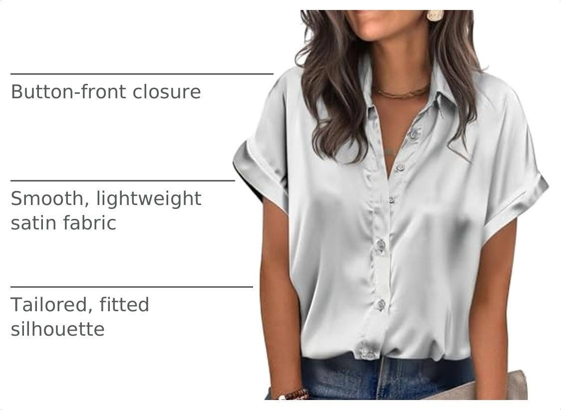 image:imageZeagoo Womens Satin Blouse Short Sleeve Silk Tops Button Down ShirtsSilver Grey