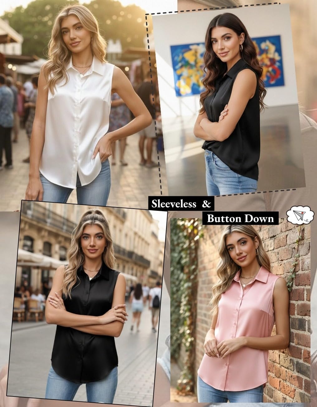 image:imageZeagoo Womens Satin Blouse Sleeveless Silk Tank Tops Button Down ShirtsBlack