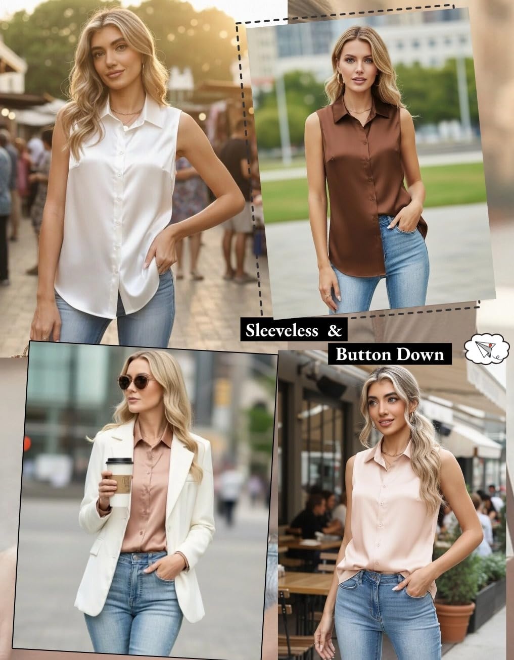 image:imageZeagoo Womens Satin Blouse Sleeveless Silk Tank Tops Button Down ShirtsBrown