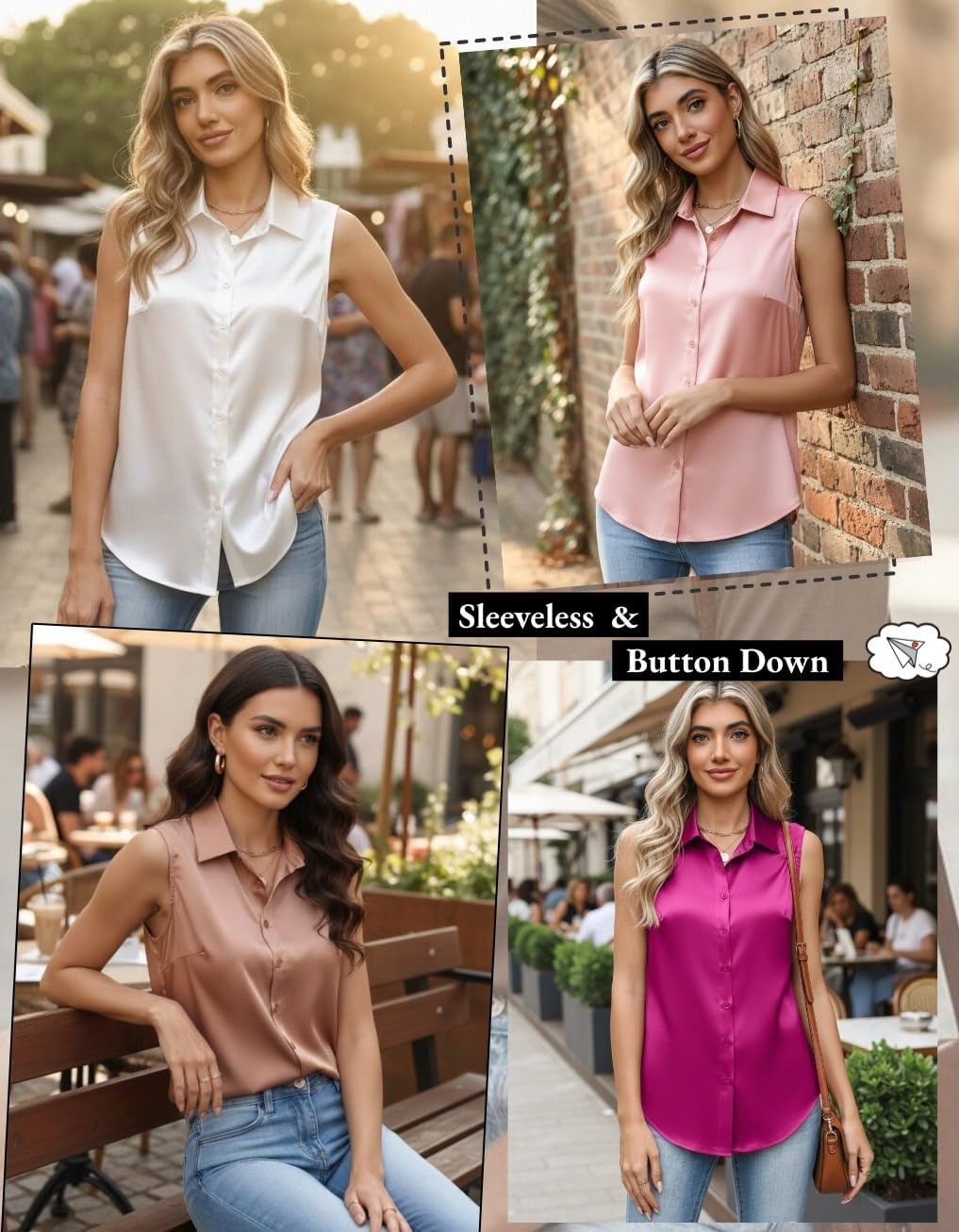 image:imageZeagoo Womens Satin Blouse Sleeveless Silk Tank Tops Button Down ShirtsHot Pink