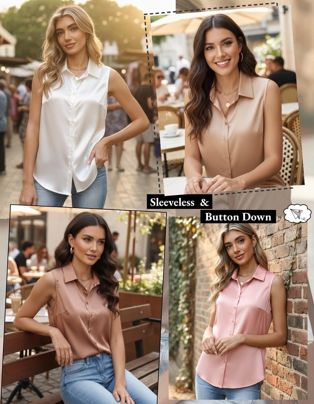 image:imageZeagoo Womens Satin Blouse Sleeveless Silk Tank Tops Button Down ShirtsKhaki