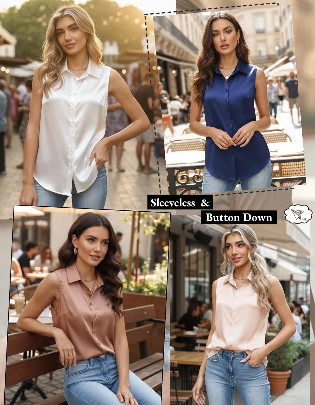 image:imageZeagoo Womens Satin Blouse Sleeveless Silk Tank Tops Button Down ShirtsLight Brown