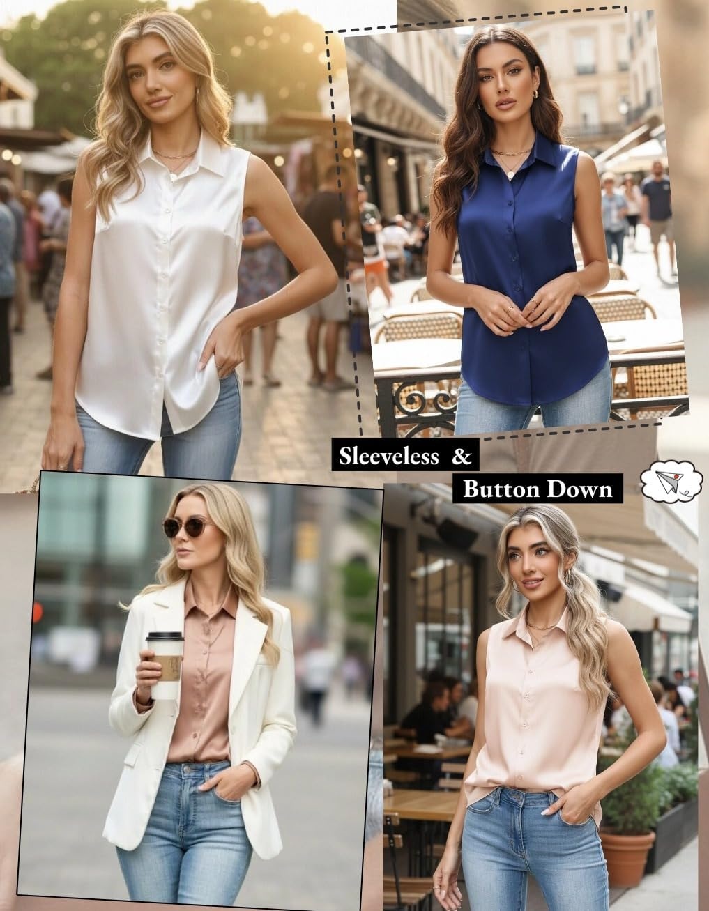 image:imageZeagoo Womens Satin Blouse Sleeveless Silk Tank Tops Button Down ShirtsNavy