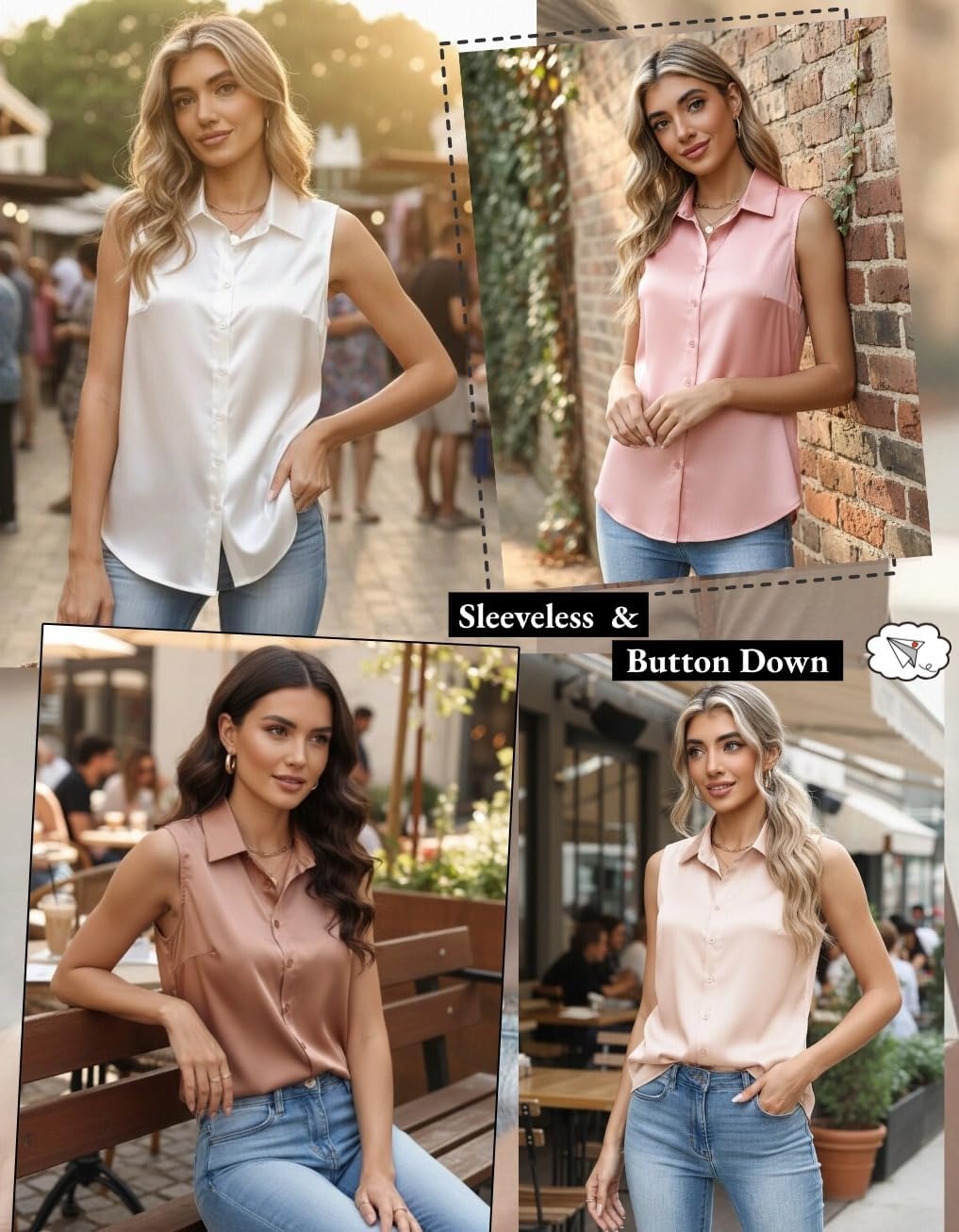 image:imageZeagoo Womens Satin Blouse Sleeveless Silk Tank Tops Button Down ShirtsPink
