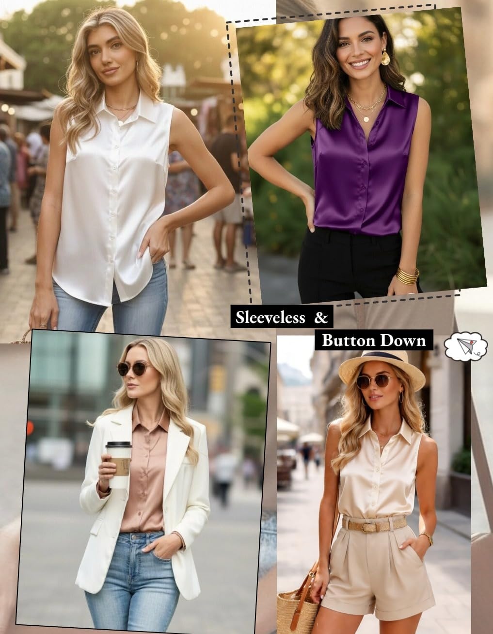 image:imageZeagoo Womens Satin Blouse Sleeveless Silk Tank Tops Button Down ShirtsPurple1